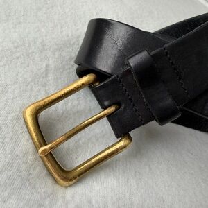 Black full grain leather vintage worn heavy belt 36